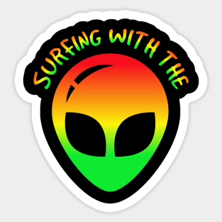 Surfing with the alien t-shirt Hawaii Sticker